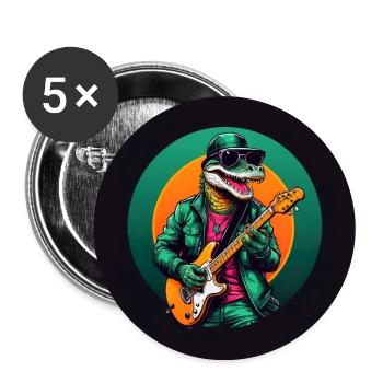 Cooles Krokodil mit Sonnenbrille spielt E-Gitarre - Buttons groß 56 mm (5er Pack) - Weiß - Vorne