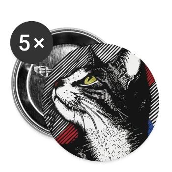 Chat, Motif De Chat - Lot de 5 grands badges (56 mm) - blanc - Devant