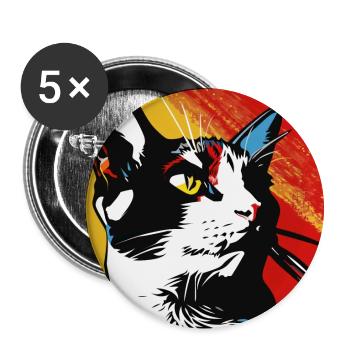 Chat, Motif De Chat - Lot de 5 grands badges (56 mm) - blanc - Devant