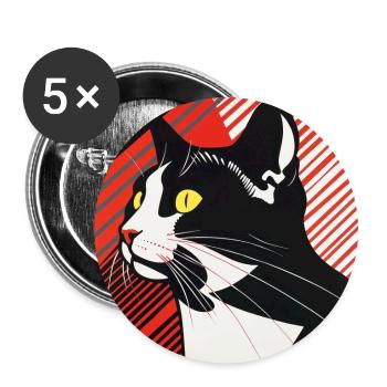 Chat, Motif De Chat - Lot de 5 grands badges (56 mm) - blanc - Devant