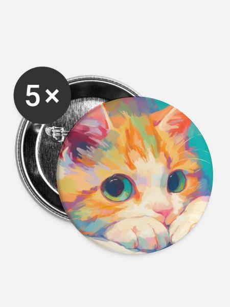 Cat, Cat Motif - Buttons large 2.2''/56 mm (5-pack) - white