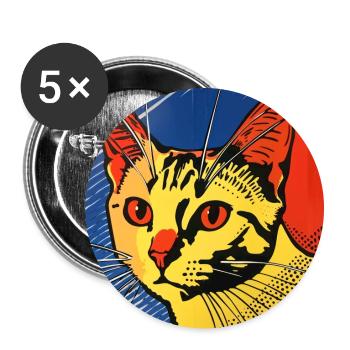 Chat, Motif De Chat - Lot de 5 grands badges (56 mm) - blanc - Devant