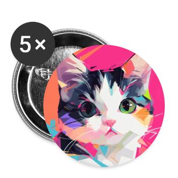 Cat, Cat Motif - Buttons large 2.2''/56 mm (5-pack) - white - Front