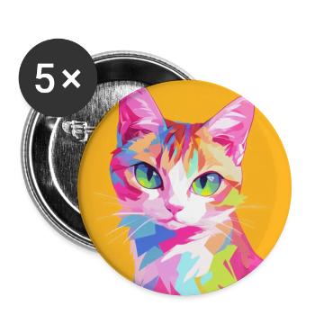 Chat, Motif De Chat - Lot de 5 grands badges (56 mm) - blanc - Devant