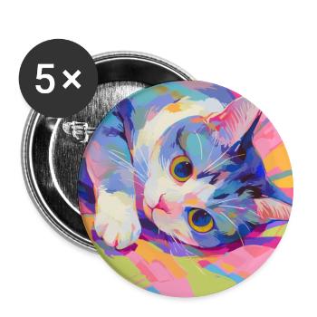 Cat, Cat Motif - Buttons large 2.2''/56 mm (5-pack) - white - Front