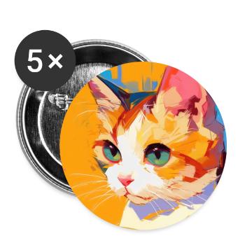Chat, Motif De Chat - Lot de 5 grands badges (56 mm) - blanc - Devant