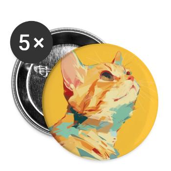 Chat, Motif De Chat - Lot de 5 grands badges (56 mm) - blanc - Devant