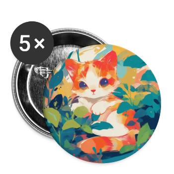 Chat, Motif De Chat - Lot de 5 grands badges (56 mm) - blanc - Devant