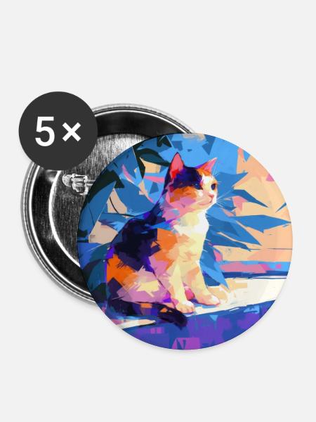 Cat, Cat Motif - Buttons large 2.2''/56 mm (5-pack) - white