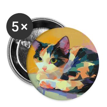 Katze, katzenmotiv - Buttons groß 56 mm (5er Pack) - Weiß - Vorne