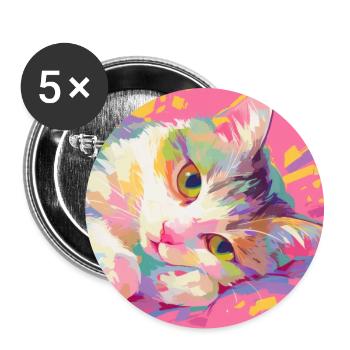 Cat, Cat Motif - Buttons large 2.2''/56 mm (5-pack) - white - Front