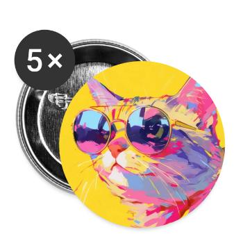 Cat, Cat Motif - Buttons large 2.2''/56 mm (5-pack) - white - Front