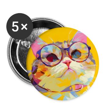 Cat, Cat Motif - Buttons large 2.2''/56 mm (5-pack) - white - Front