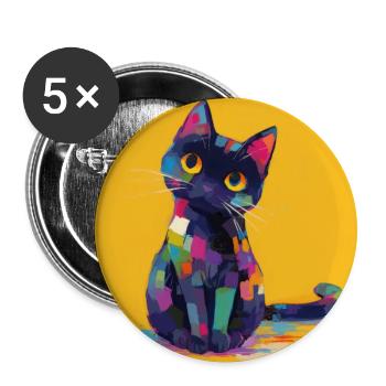 Cat, Cat Motif - Buttons large 2.2''/56 mm (5-pack) - white - Front