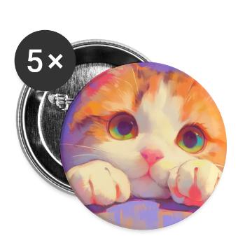 Cat, Cat Motif - Buttons large 2.2''/56 mm (5-pack) - white - Front