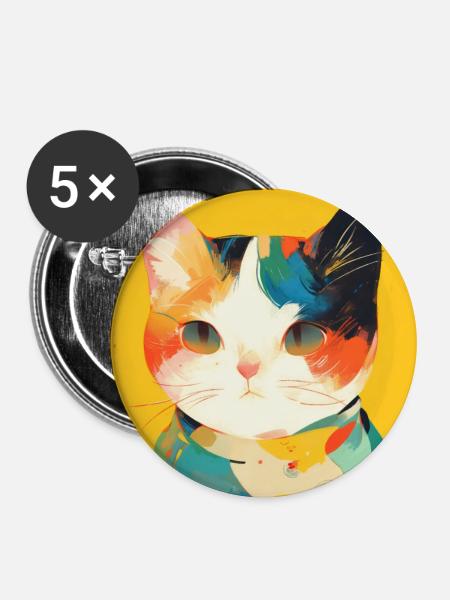 Katze, katzenmotiv - Buttons groß 56 mm (5er Pack) - Weiß