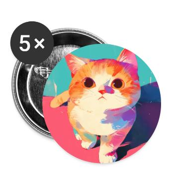 Chat, Motif De Chat - Lot de 5 grands badges (56 mm) - blanc - Devant