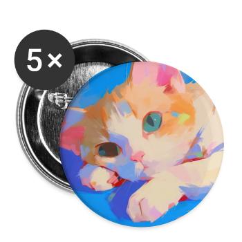 Chat, Motif De Chat - Lot de 5 grands badges (56 mm) - blanc - Devant