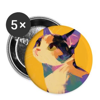 Chat, Motif De Chat - Lot de 5 grands badges (56 mm) - blanc - Devant