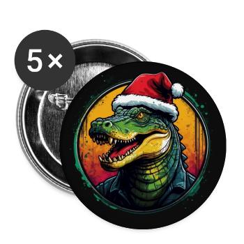 Crocodile alligator with Santa hat - Buttons large 2.2''/56 mm (5-pack) - white - Front