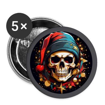 Frohe Weihnacht mit Skull mit Nikolausmütze - Buttons groß 56 mm (5er Pack) - Weiß - Vorne