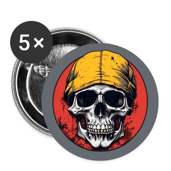 Tête de mort avec foulard jaune dans la roue de couleur rouge - Lot de 5 grands badges (56 mm) - blanc - Devant