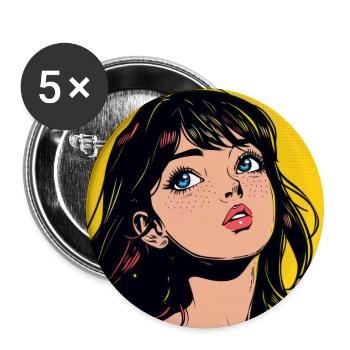 anime, mädchen, retro, waifu, japan - Buttons groß 56 mm (5er Pack) - Weiß - Vorne