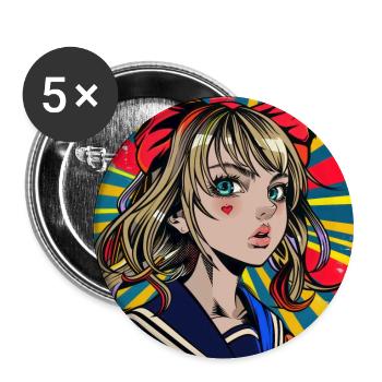 anime retro, waifu, japan - Buttons groß 56 mm (5er Pack) - Weiß - Vorne