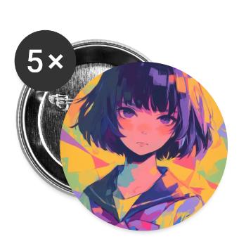 anime, schulmädchen, waifu, japan - Buttons groß 56 mm (5er Pack) - Weiß - Vorne