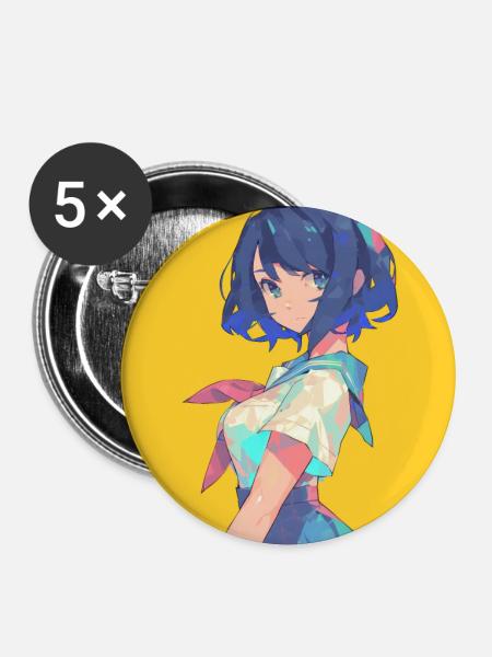 anime, schulmädchen, waifu, japan - Buttons groß 56 mm (5er Pack) - Weiß