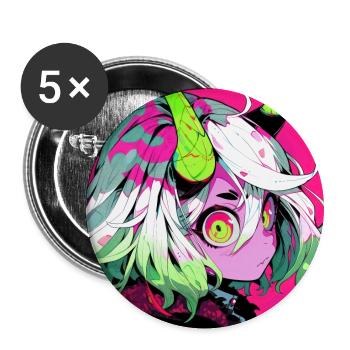 anime, demon girl, waifu, japan - Buttons groß 56 mm (5er Pack) - Weiß - Vorne