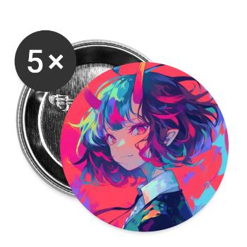 anime demon, waifu, japan - Buttons groß 56 mm (5er Pack) - Weiß - Vorne