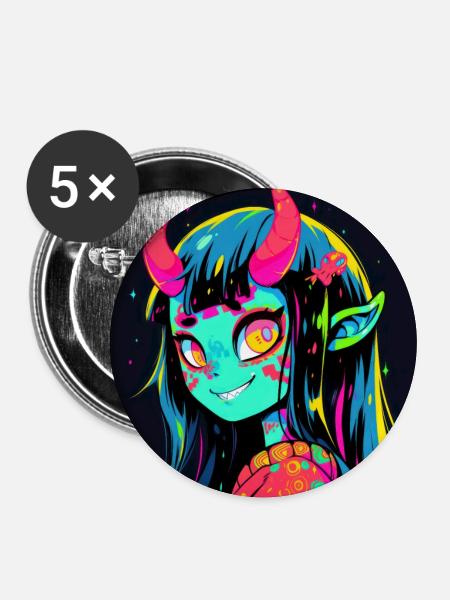 anime demon, waifu, japan - Buttons groß 56 mm (5er Pack) - Weiß