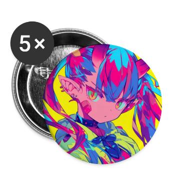 anime, demon girl, waifu, japan - Buttons groß 56 mm (5er Pack) - Weiß - Vorne