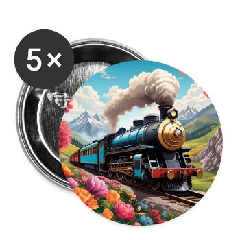 Locomotive à vapeur colorée avec train de chemin de fer - Lot de 5 grands badges (56 mm) - blanc - Devant