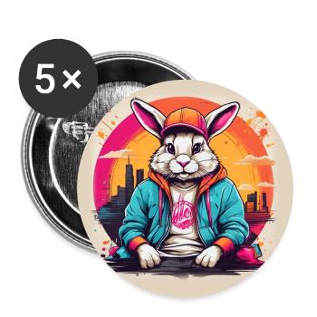 Cool Bunny with Streetwear Hoodie Baseball Cap Skyline - Buttons large 2.2''/56 mm (5-pack) - white - Front