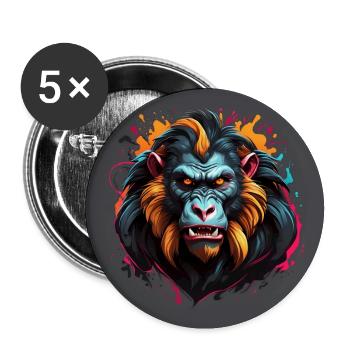 Portrait de babouin en colère - Lot de 5 grands badges (56 mm) - blanc - Devant