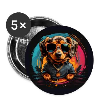 Cooler Dackel mit Sonnenbrille im Farbkreis - Buttons groß 56 mm (5er Pack) - Weiß - Vorne