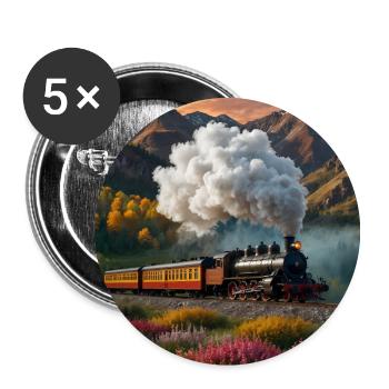 Nostalgic smoking steam locomotive with wagons - Buttons large 2.2''/56 mm (5-pack) - white - Front