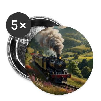 Nostalgic smoking steam locomotive with wagons - Buttons large 2.2''/56 mm (5-pack) - white - Front
