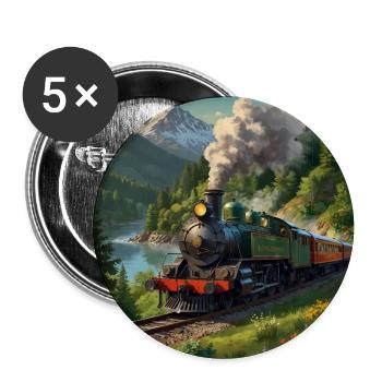 Nostalgic smoking steam locomotive with wagons - Buttons large 2.2''/56 mm (5-pack) - white - Front
