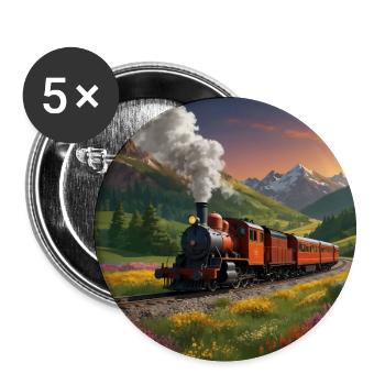 Nostalgic smoking steam locomotive with wagons - Buttons large 2.2''/56 mm (5-pack) - white - Front