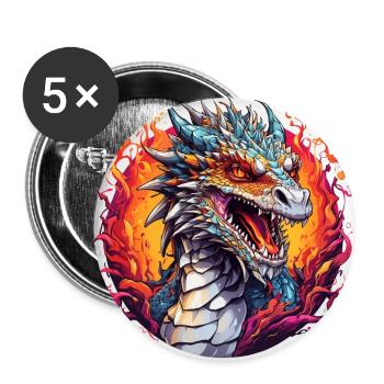 Cooler feuriger Drache auf Farbklecksen Farbkreis - Buttons groß 56 mm (5er Pack) - Weiß - Vorne