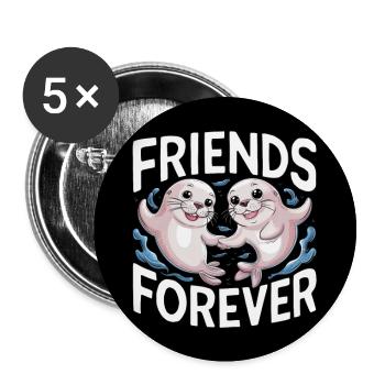 Deux drôles d’amis phoques pour toujours - Lot de 5 grands badges (56 mm) - blanc - Devant