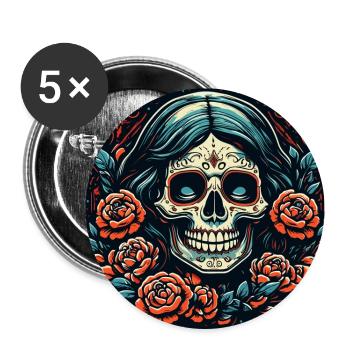 La Catrina / Dia de Muertos / Tattoo /Kultur - Buttons groß 56 mm (5er Pack) - Weiß - Vorne