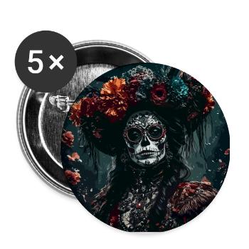 La Catrina/ Tattoo / Mexiko / Totenkopf / Skull - Buttons groß 56 mm (5er Pack) - Weiß - Vorne