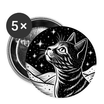Katze mit einem Sternenhimmel Schwarz & Weiß - Buttons groß 56 mm (5er Pack) - Weiß - Vorne