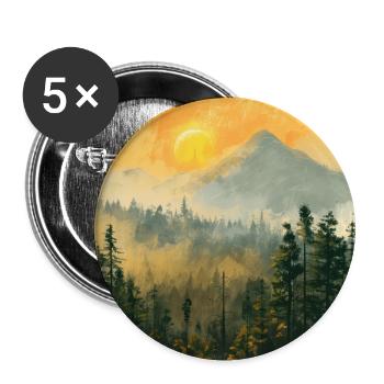Mountains, Landscape, Nature, Trees, Sun - Buttons large 2.2''/56 mm (5-pack) - white - Front