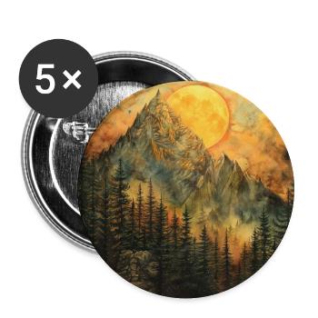 Mountains, Landscape, Nature, Trees, Sun - Buttons large 2.2''/56 mm (5-pack) - white - Front