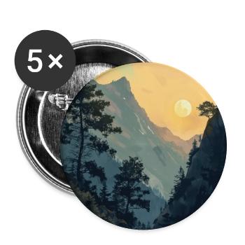 Mountains, Landscape, Nature, Trees, Sun - Buttons large 2.2''/56 mm (5-pack) - white - Front